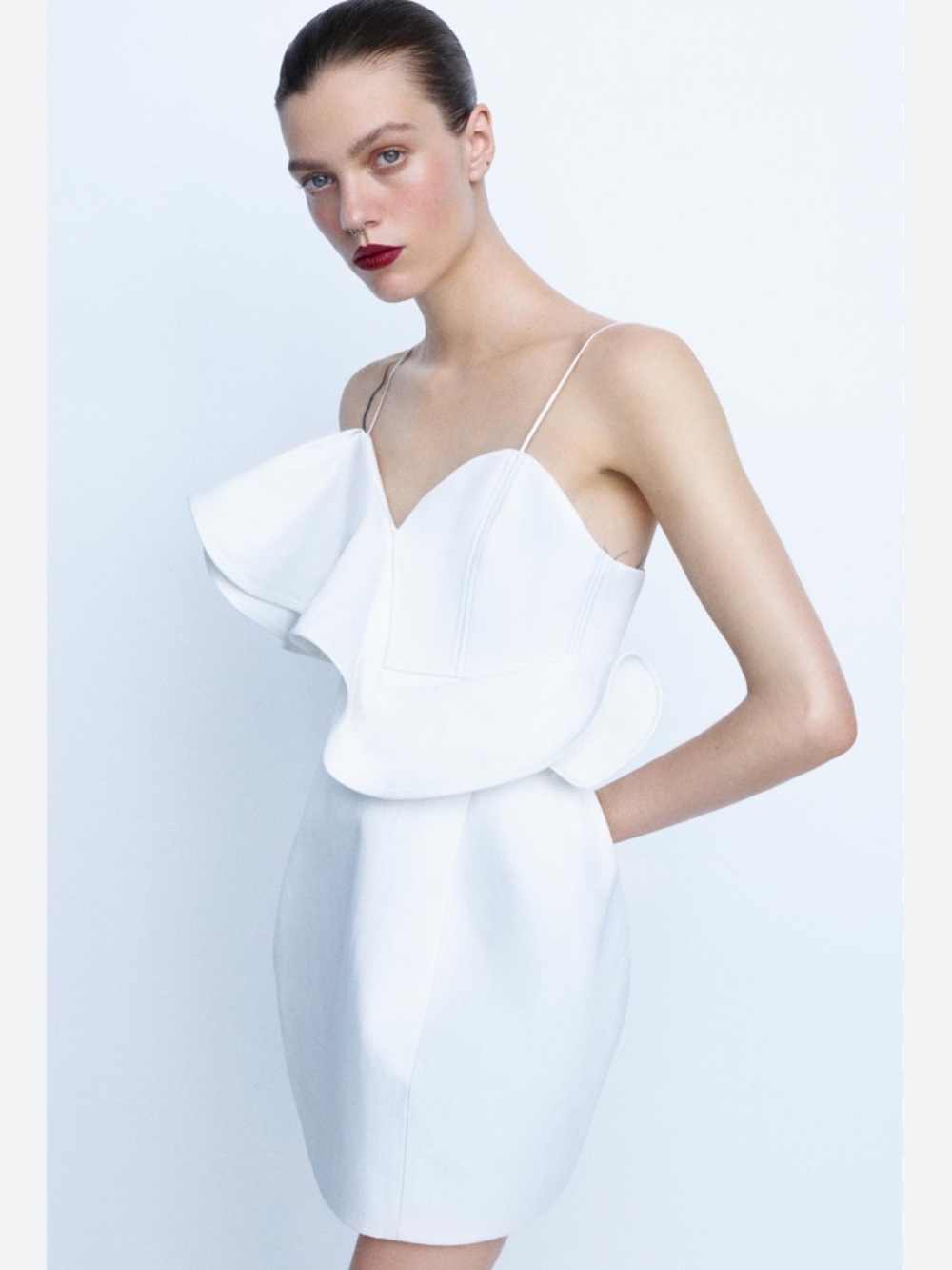 Zara NWT white ruffle mini dress 3054/495